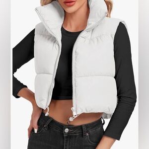 Cityork - Women's Cropped Puffer Vest - White, Size Small